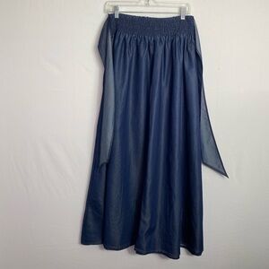 Blue Maxi A-Line Skirt with Tie Front
